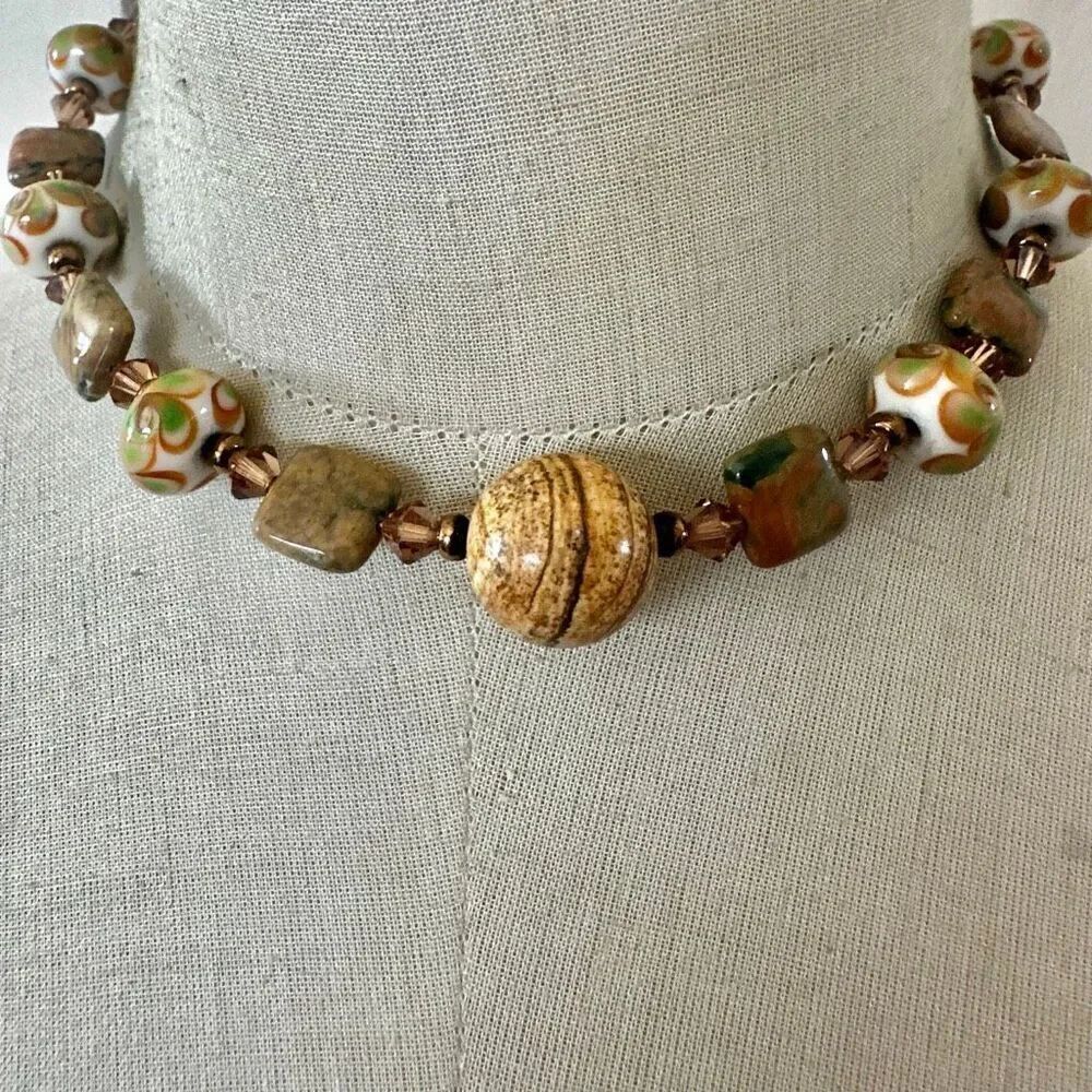 Artisan Ceramic & Jasper Beaded Necklace